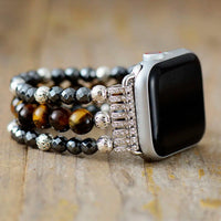 Tiger's Eye and Hematite Stretchy Apple Watch Band - Apple Watch Bands - Allora Jade