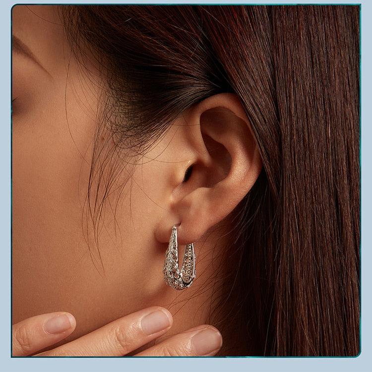 'Fancy Vines' CZ and Sterling Silver Hoop Earrings - Sterling Silver Earrings - Allora Jade
