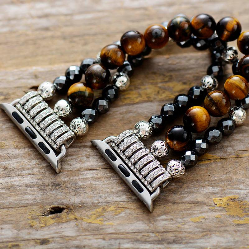 Tiger's Eye and Hematite Stretchy Apple Watch Band - Apple Watch Bands - Allora Jade