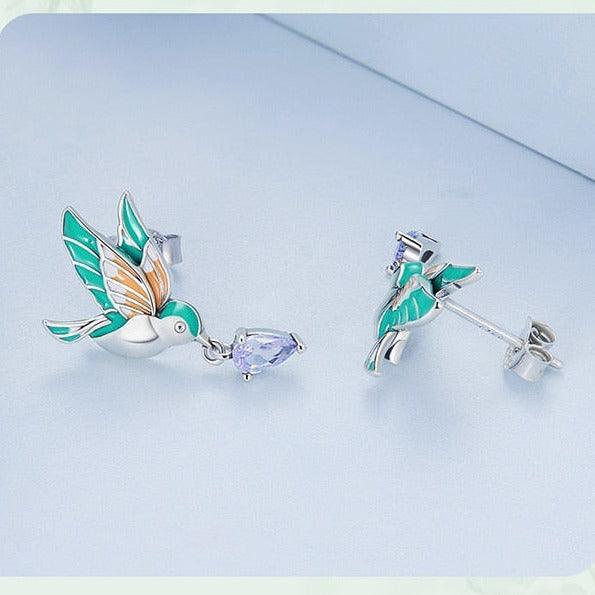 'Kingfisher' Sterling Silver and CZ Stud Earrings - Sterling Silver Earrings - Allora Jade