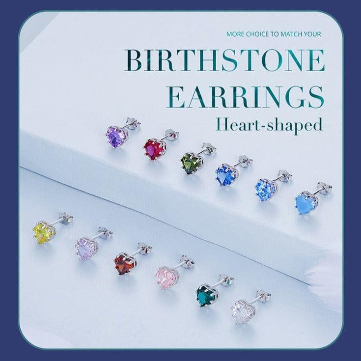 'Birthstone Hearts' CZ and Sterling Silver Stud Earrings - Sterling Silver Earrings - Allora Jade