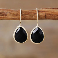 Black Onyx Teardrop Earrings in gold frame – ALLORA JADE handmade jewellery