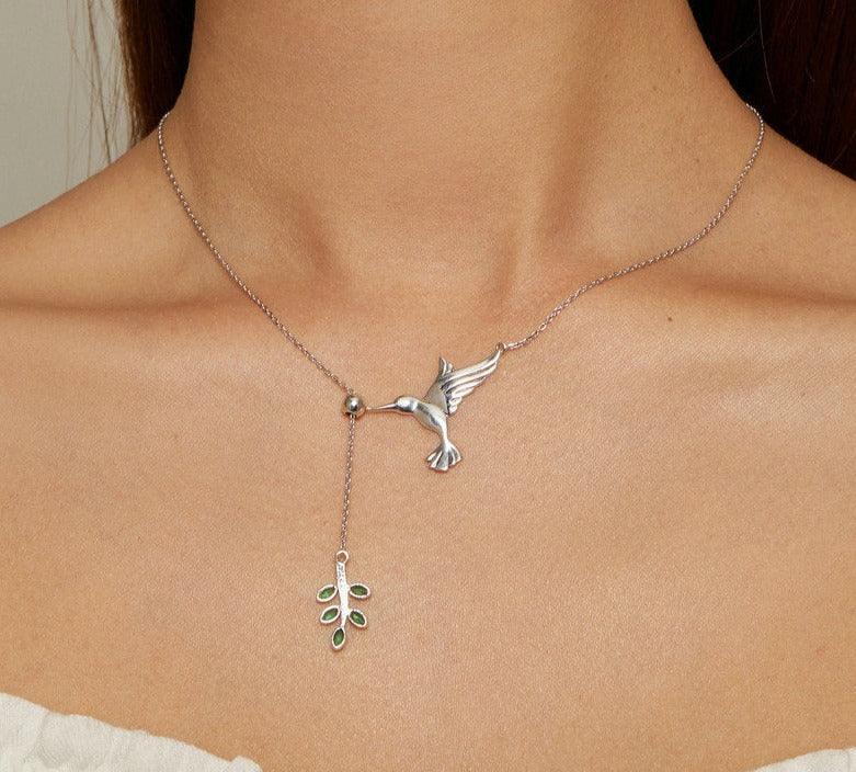 'Hummingbird' Pendant Necklace CZ and Sterling Silver - Sterling Silver Necklaces - Allora Jade