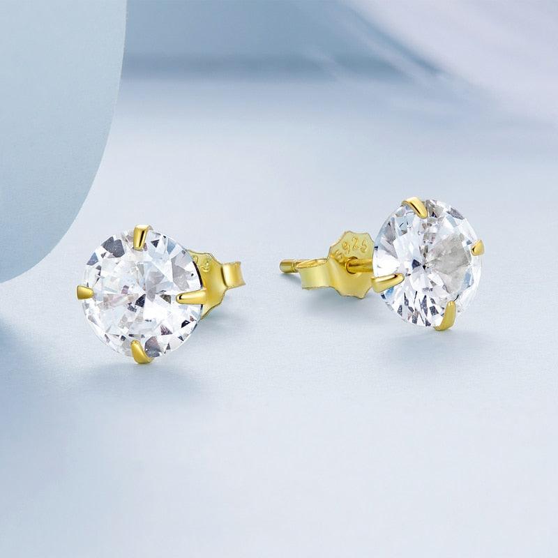 'Round CZ' Cubic Zirconia & Sterling Silver Stud Earrings - Sterling Silver Earrings - Allora Jade