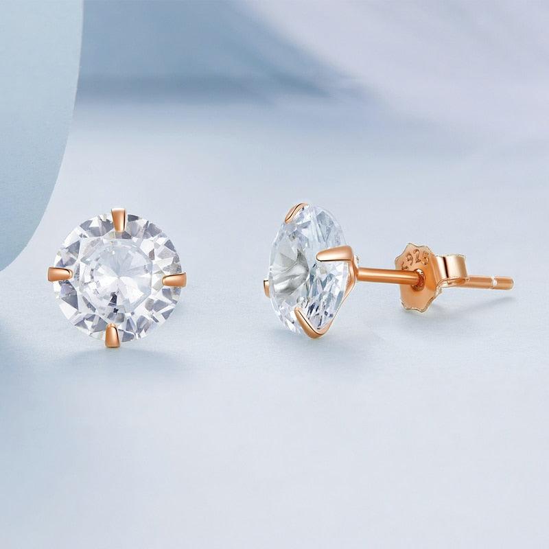 'Round CZ' Cubic Zirconia & Sterling Silver Stud Earrings - Sterling Silver Earrings - Allora Jade