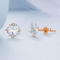 'Round CZ' Cubic Zirconia & Sterling Silver Stud Earrings - Sterling Silver Earrings - Allora Jade