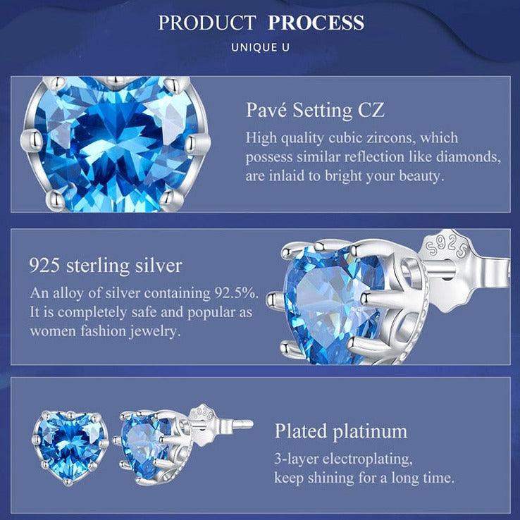 'Birthstone Hearts' CZ and Sterling Silver Stud Earrings - Sterling Silver Earrings - Allora Jade