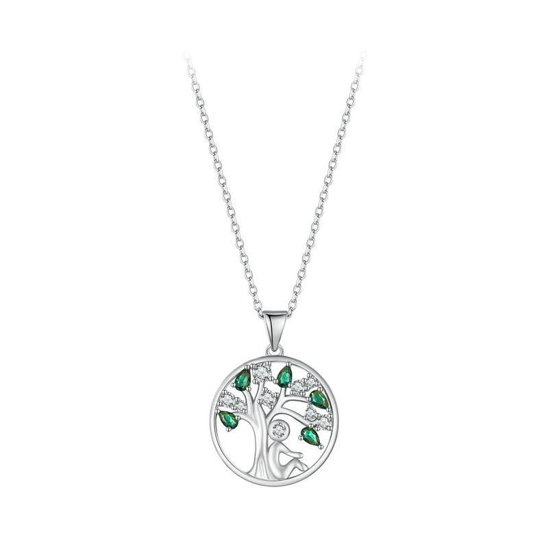 'Peaceful Lucky Tree' Pendant Necklace CZ & Sterling Silver - Sterling Silver Pendant Necklaces - Allora Jade