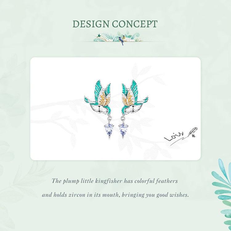 'Kingfisher' Sterling Silver and CZ Stud Earrings - Sterling Silver Earrings - Allora Jade