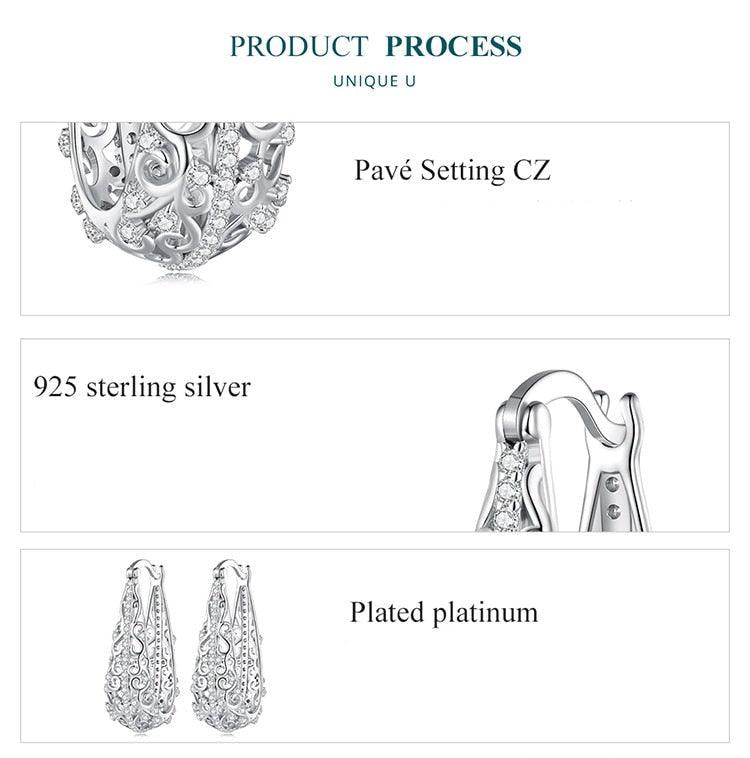 'Fancy Vines' CZ and Sterling Silver Hoop Earrings - Sterling Silver Earrings - Allora Jade
