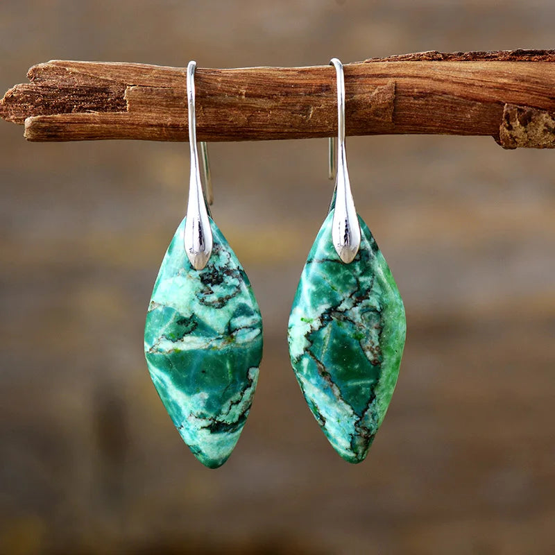 Green Imperial Jasper Leaf Dangle Earrings - ALLORA JADE