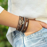 'Inspired Heart' Rhinestones and Beads Bracelet - brown | Allora Jade