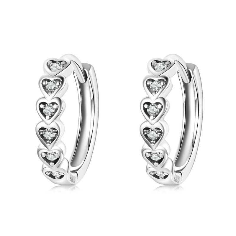'Hearts' CZ and Sterling Silver Hoop Earrings - Sterling Silver Earrings - Allora Jade