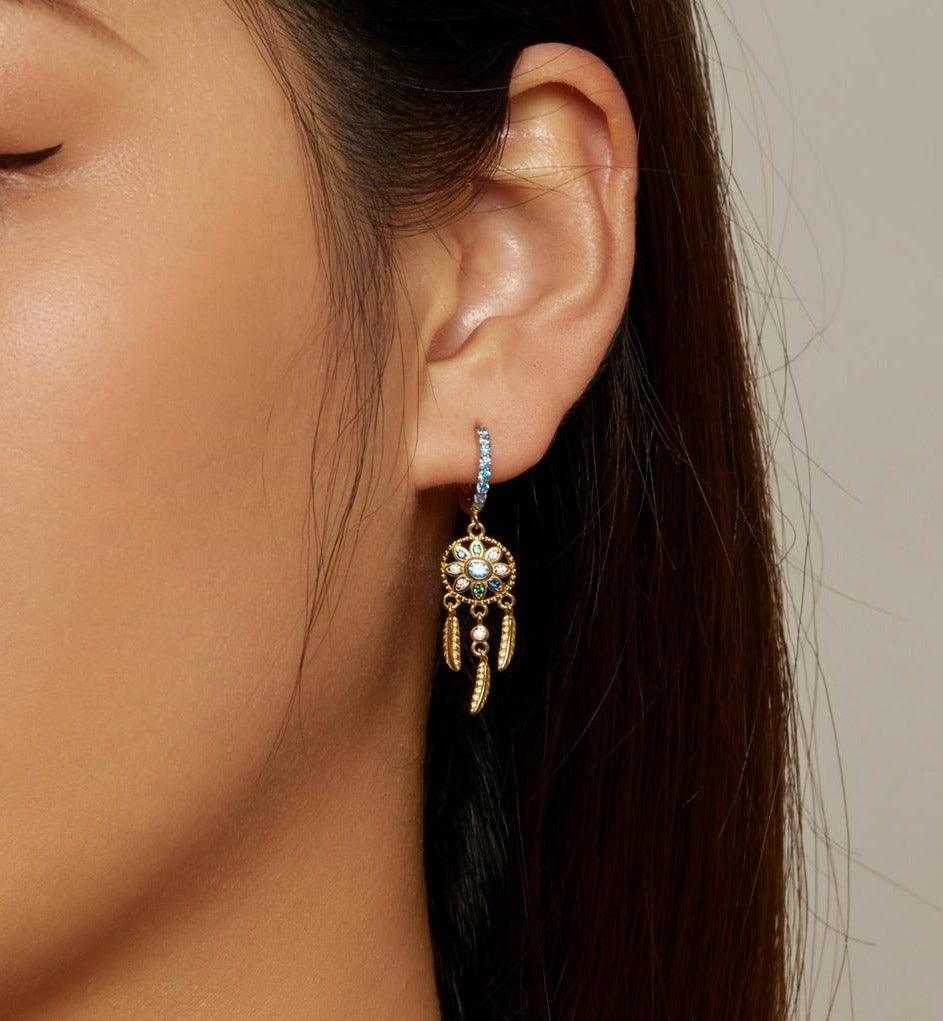 'Dreamcatcher' CZ & Sterling Silver Dangle Earrings - Sterling Silver Earrings - Allora Jade