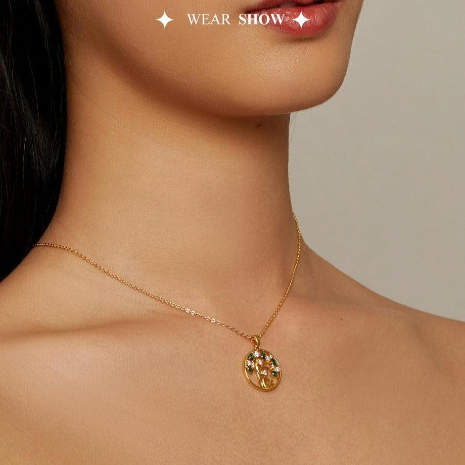 'Peaceful Lucky Tree' Pendant Necklace CZ & Sterling Silver - Sterling Silver Pendant Necklaces - Allora Jade