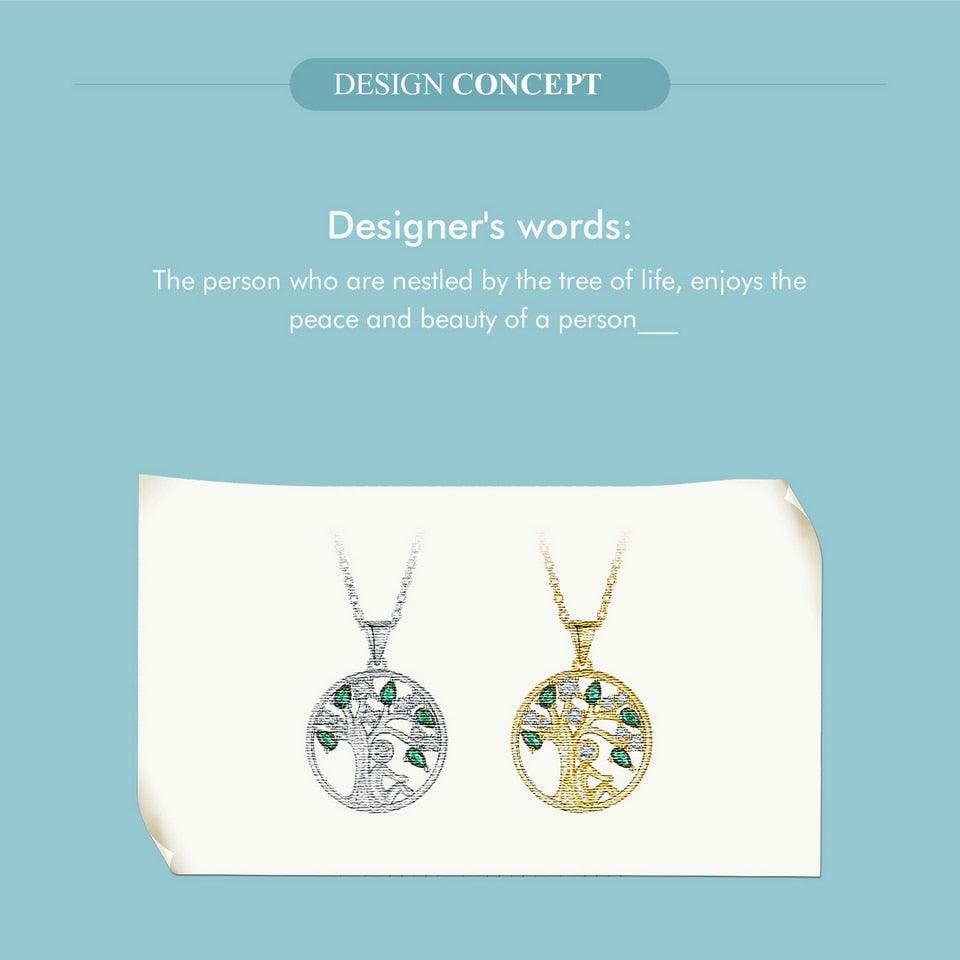 'Peaceful Lucky Tree' Pendant Necklace CZ & Sterling Silver - Sterling Silver Pendant Necklaces - Allora Jade