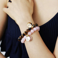 Rose Quartz Heart Charm & Beads Stretchy Bracelet - Womens Bracelets Crystal Bracelet - Allora Jade