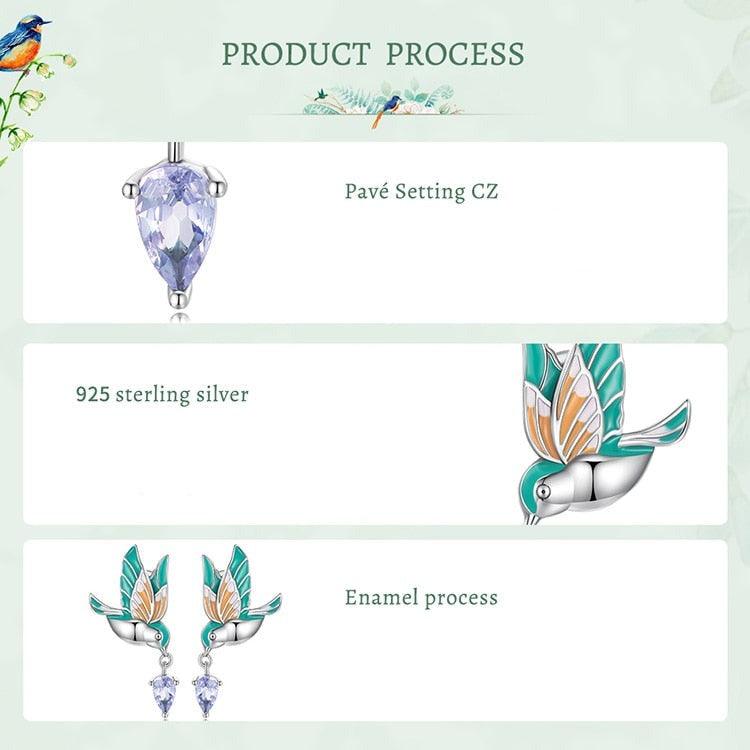 'Kingfisher' Sterling Silver and CZ Stud Earrings - Sterling Silver Earrings - Allora Jade