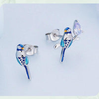 'Blue Bird' Sterling Silver and CZ Stud Earrings - Sterling Silver Earrings - Allora Jade