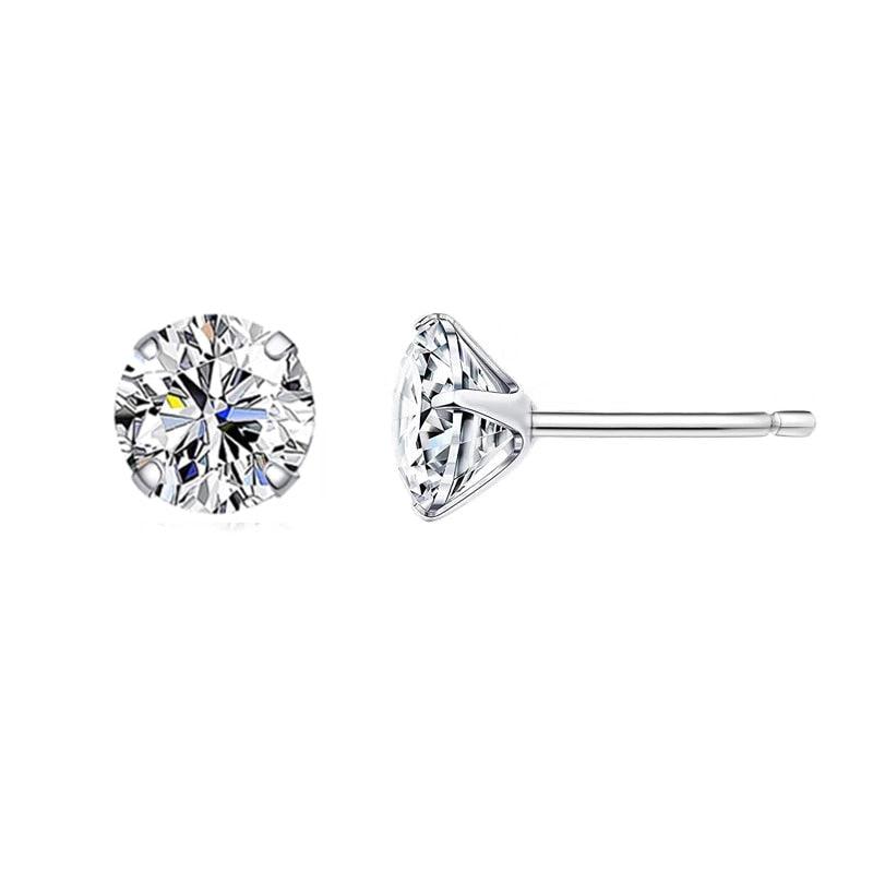 'Round CZ' Cubic Zirconia & Sterling Silver Stud Earrings - Sterling Silver Earrings - Allora Jade