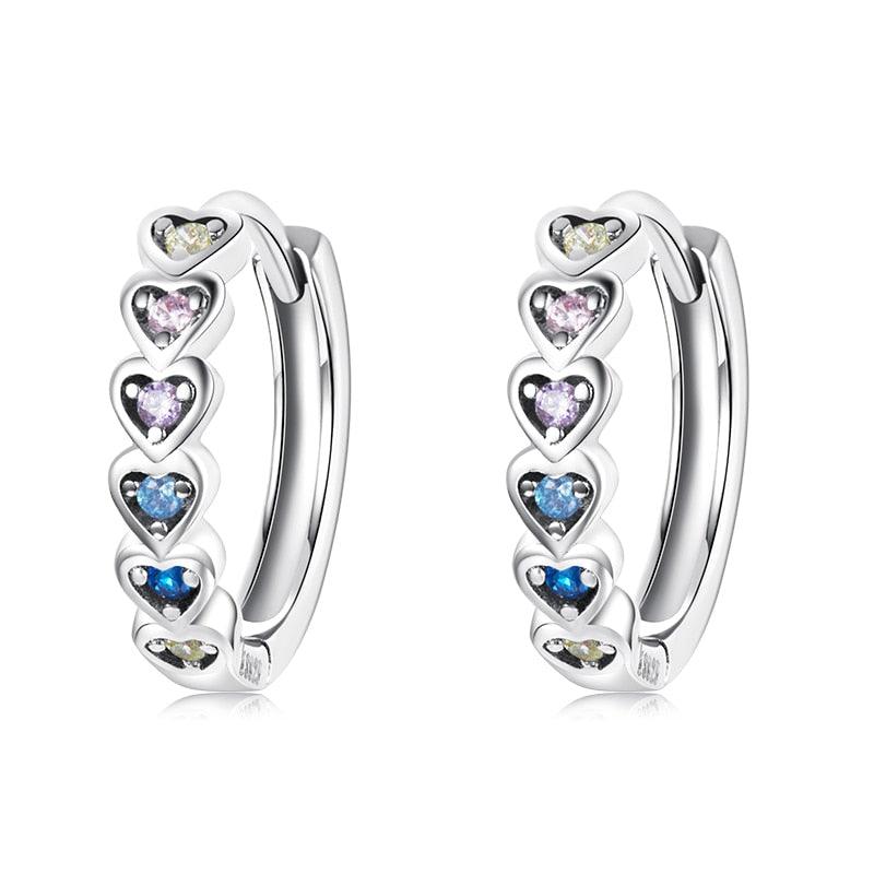 'Hearts' CZ and Sterling Silver Hoop Earrings - Sterling Silver Earrings - Allora Jade