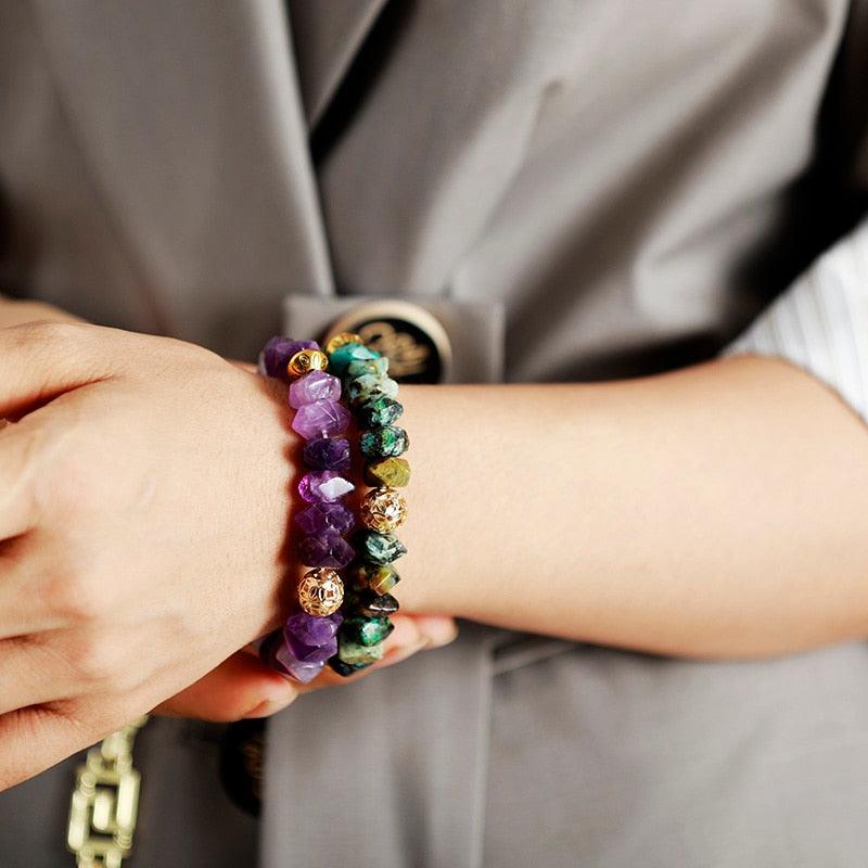 African Turquoise Stretchy Bracelet w/ Hamsa Charm - Womens Bracelets Crystal Bracelet - Allora Jade