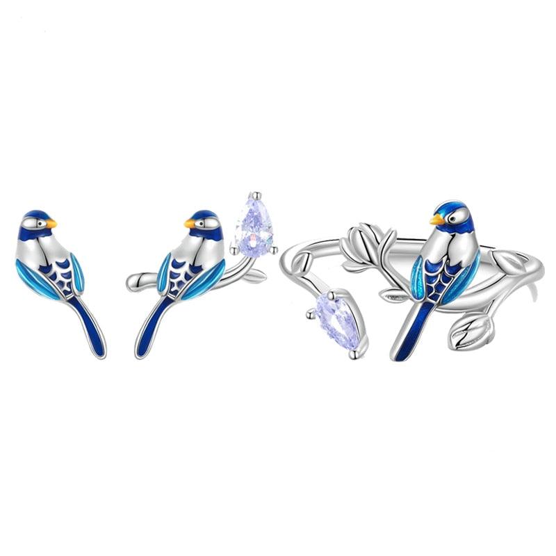 'Blue Bird' Sterling Silver and CZ Jewellery Set - Sterling Silver Jewellery Sets - Allora Jade