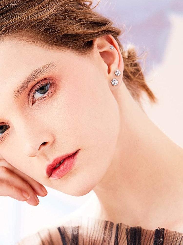 'Round CZ' Cubic Zirconia & Sterling Silver Stud Earrings - Sterling Silver Earrings - Allora Jade