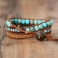 Blue Jasper Beads & Turquoise Charm Wrap Bracelet - Womens Bracelets Crystal Bracelet - Allora Jade