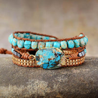 Blue Jasper Beads & Turquoise Charm Wrap Bracelet - Womens Bracelets Crystal Bracelet - Allora Jade