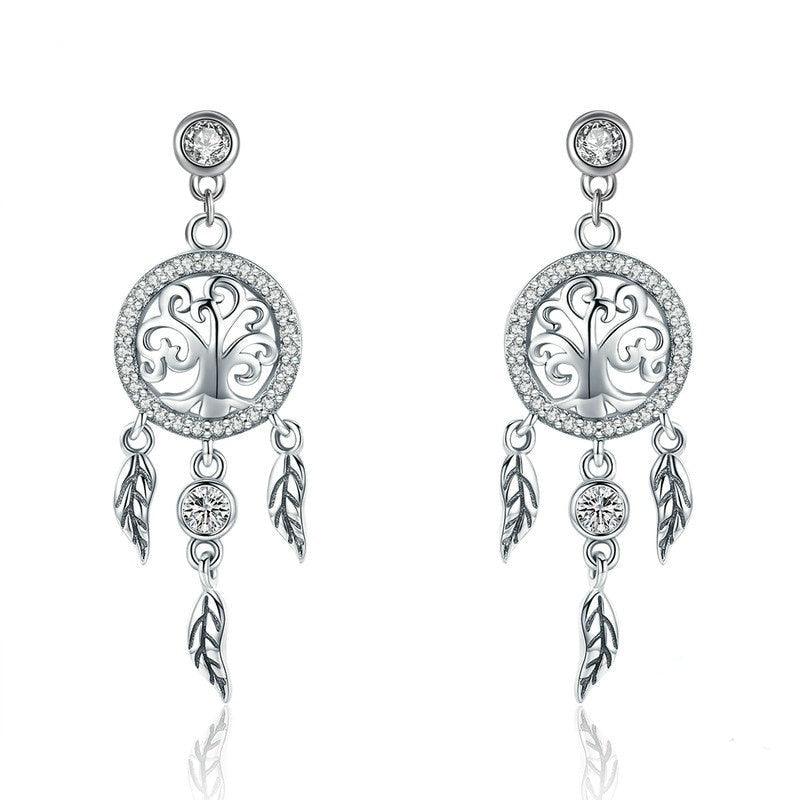 'Tree of Life Dream Catcher' CZ & Sterling Silver Earrings - Sterling Silver Earrings - Allora Jade
