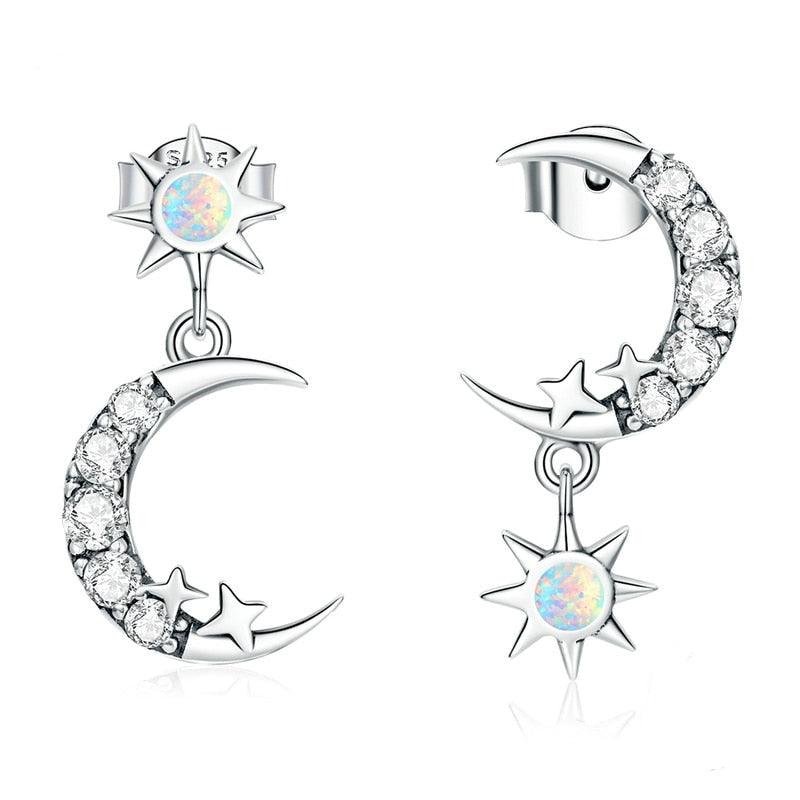 'Stars and Moons' CZ and Sterling Silver Earrings - Sterling Silver Earrings - Allora Jade