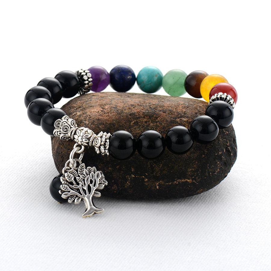 7 Chakra Stretchy Bracelet w/ Tree of Life Charm - Womens Bracelets Crystal Bracelet - Allora Jade