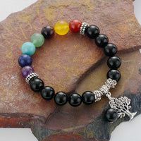 7 Chakra Stretchy Bracelet w/ Tree of Life Charm - Womens Bracelets Crystal Bracelet - Allora Jade