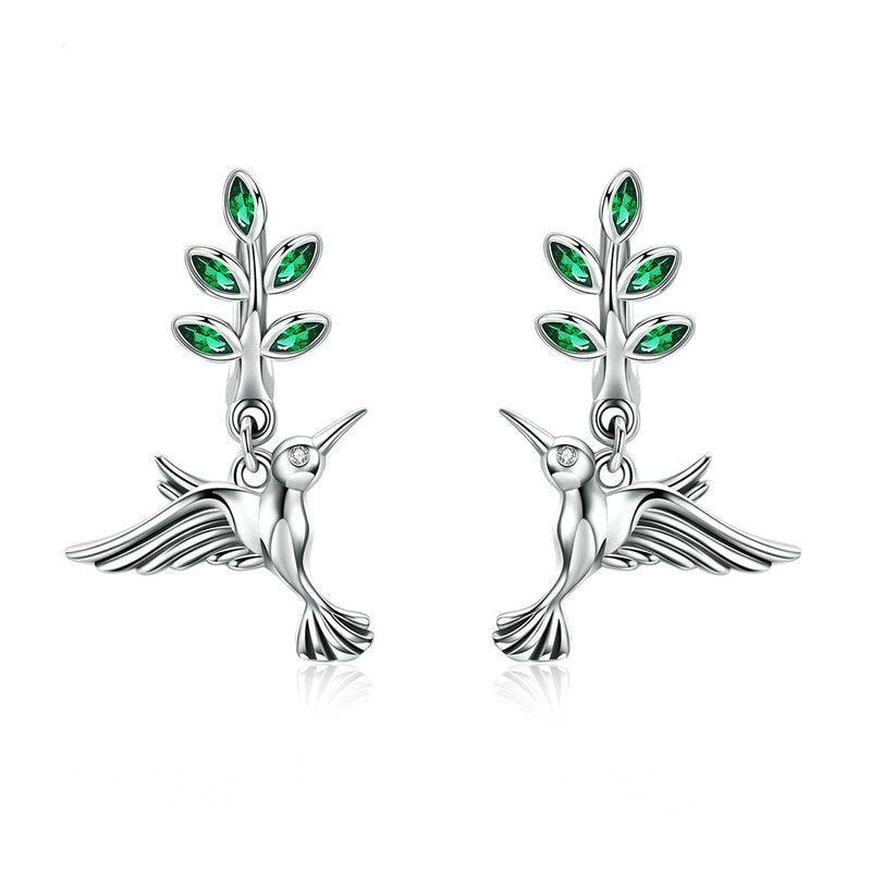 'Hummingbirds' CZ & Sterling Silver Drop Earrings - Sterling Silver Earrings - Allora Jade