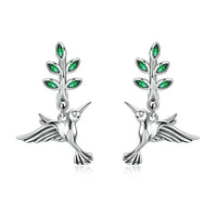 'Hummingbirds' CZ & Sterling Silver Drop Earrings - Sterling Silver Earrings - Allora Jade