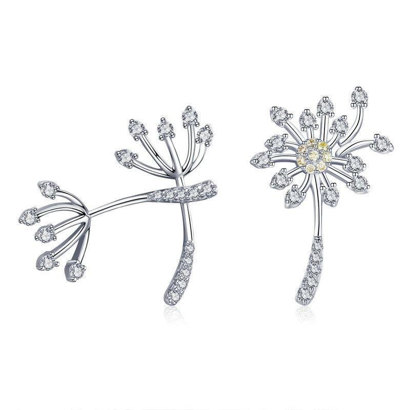 'Dandelion Love' Sterling Silver & CZ Stud Earrings - Sterling Silver Earrings - Allora Jade