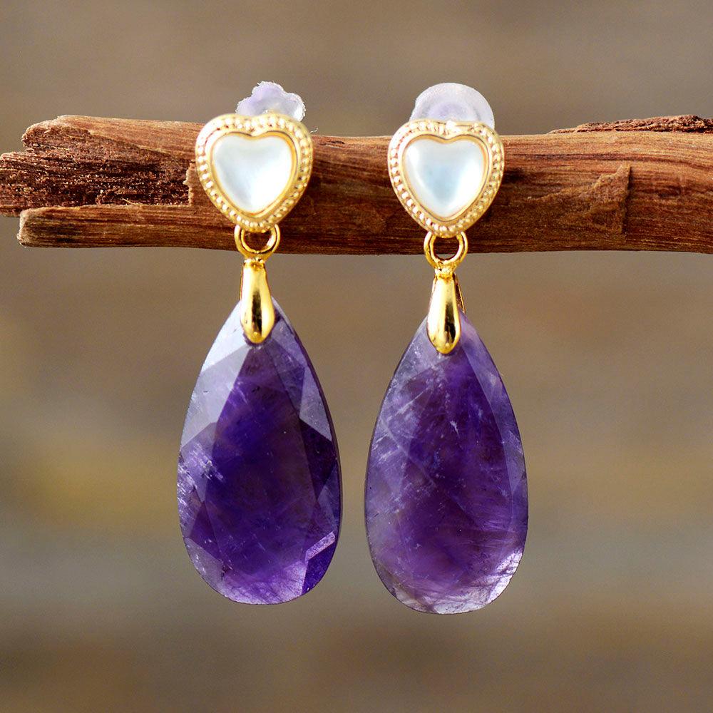 'Heart Drops' Amethyst Earrings - Womens Earrings Crystal Earrings - Allora Jade
