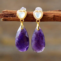 'Heart Drops' Amethyst Earrings - Womens Earrings Crystal Earrings - Allora Jade