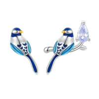 'Blue Bird' Sterling Silver and CZ Stud Earrings - Sterling Silver Earrings - Allora Jade