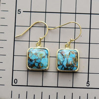 Turquoise Square Drop Earrings on size chart background. | ALLORA JADE