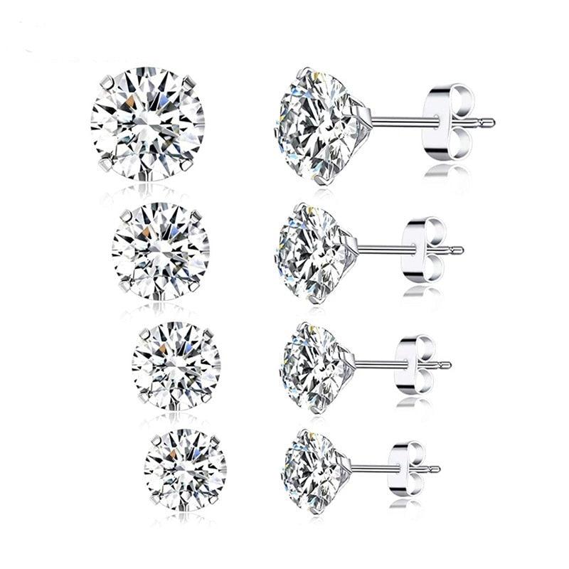'Round CZ' Cubic Zirconia & Sterling Silver Stud Earrings - Sterling Silver Earrings - Allora Jade