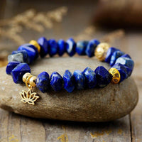 Lapis Lazuli Stretchy Bracelet w/ Lotus Charm - Womens Bracelets Crystal Bracelet - Allora Jade
