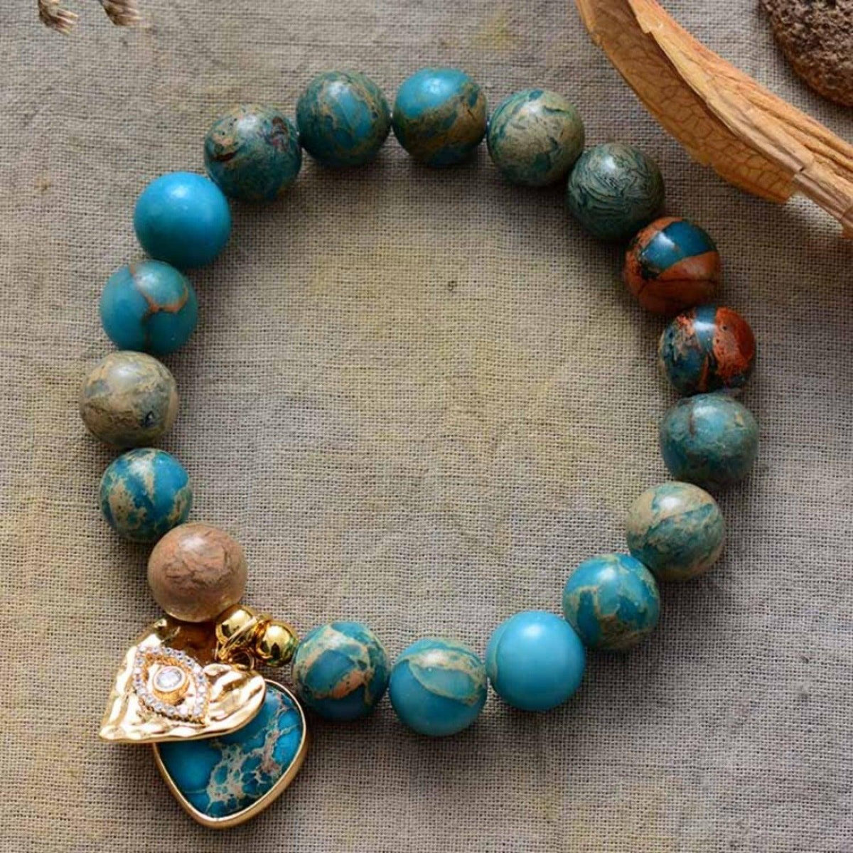 Hearts of Charm Jasper Stretchy Bracelet - blue - Womens Bracelets Crystal Bracelet - Allora Jade