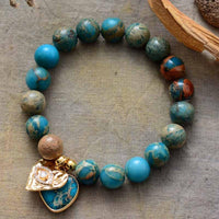 Hearts of Charm Jasper Stretchy Bracelet - blue - Womens Bracelets Crystal Bracelet - Allora Jade
