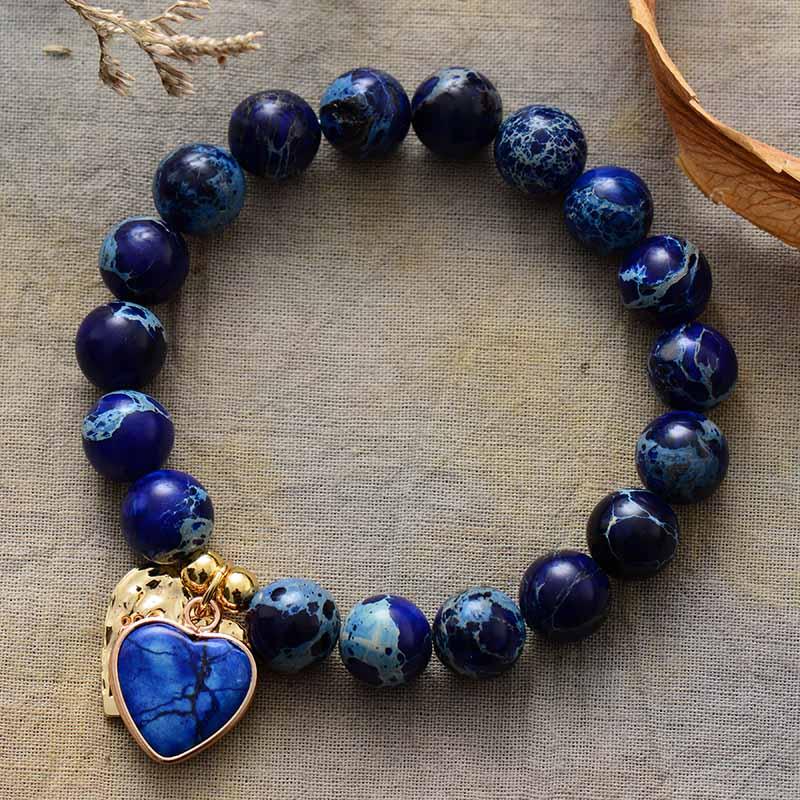 Hearts of Charm Jasper Stretchy Bracelet - royal - Womens Bracelets Crystal Bracelet - Allora Jade