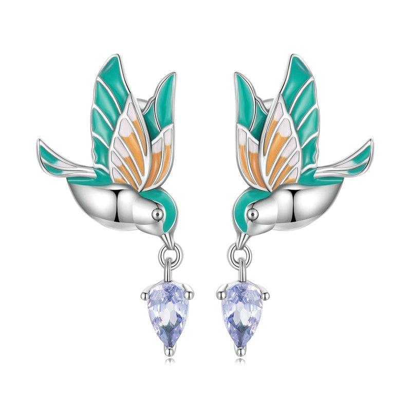 'Kingfisher' Sterling Silver and CZ Stud Earrings - Sterling Silver Earrings - Allora Jade