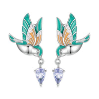 'Kingfisher' Sterling Silver and CZ Stud Earrings - Sterling Silver Earrings - Allora Jade