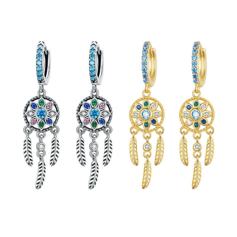 'Dreamcatcher' CZ & Sterling Silver Dangle Earrings - Sterling Silver Earrings - Allora Jade