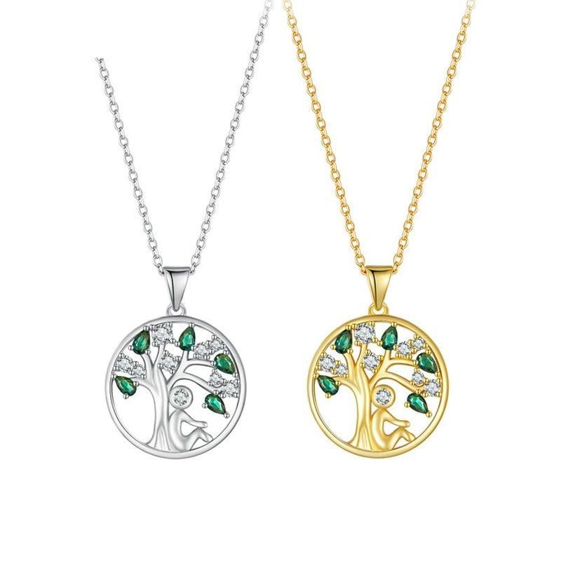 'Peaceful Lucky Tree' Pendant Necklace CZ & Sterling Silver - Sterling Silver Pendant Necklaces - Allora Jade
